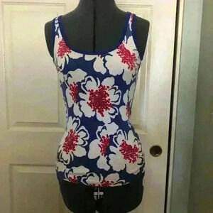 FADED GLORY BLUE WHITE RED HAWAIIAN ISLANDER PATRIOTIC PRINT TANKTOP MEDIUM